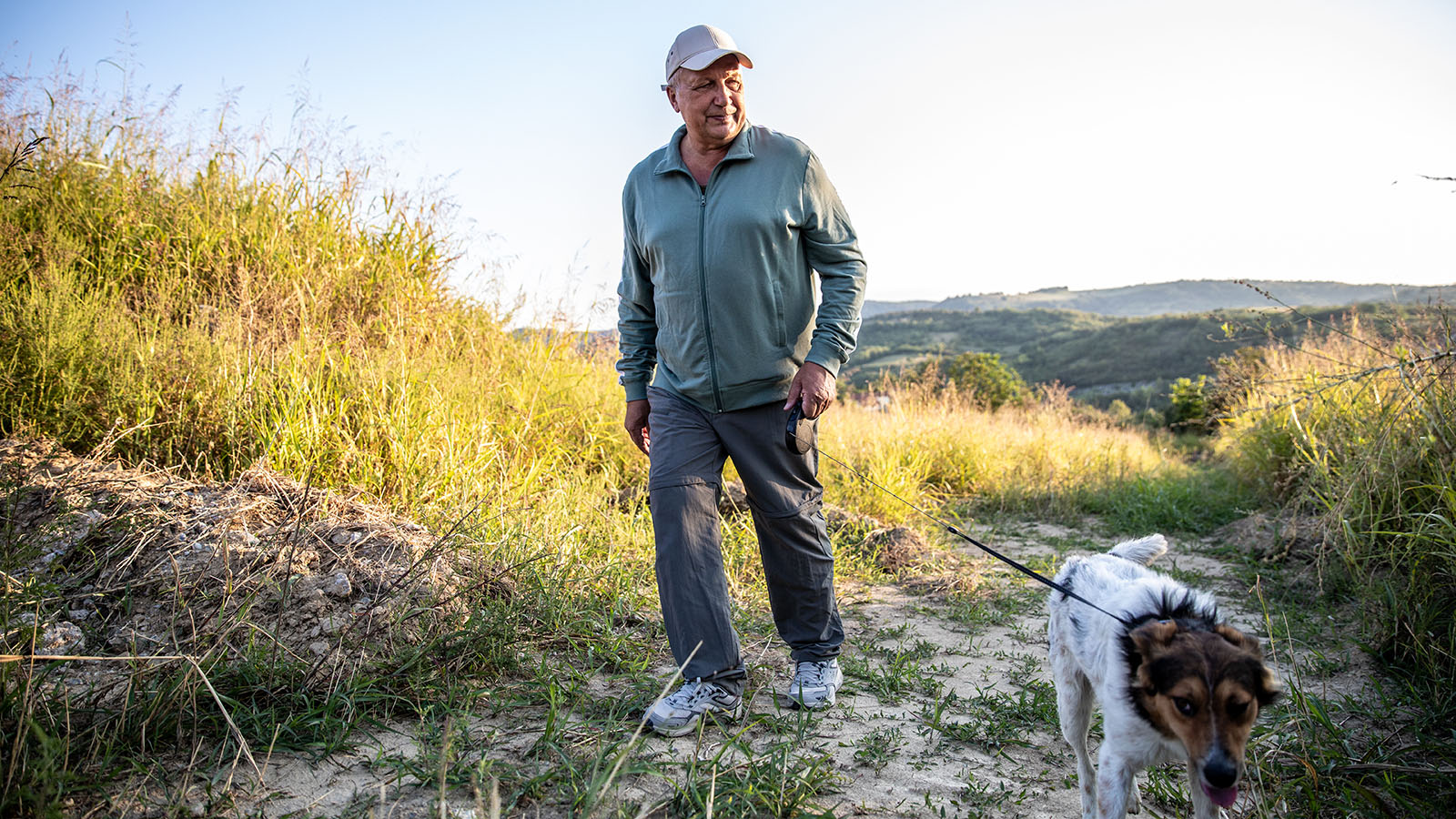 Men walking his dog